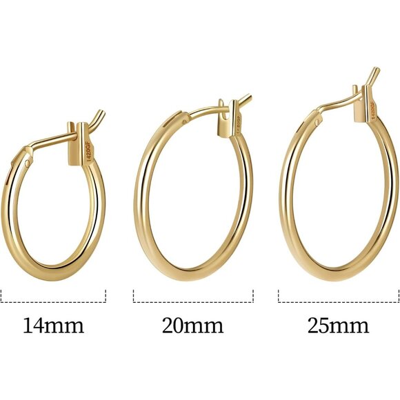 14K Gold Filled Hoop Earrings Set Women Lightweight Tarnish Resistant Waterproof - Picture 3 of 6